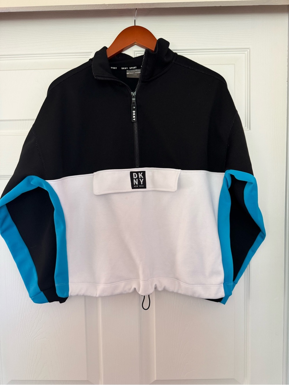 DKNY Colorblock Half-Zip Pullover - Black, White & Bright Blue